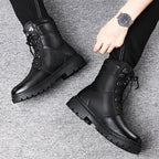 Men's brown with fleece rugged Combat Boots with Side Buckle for Winter