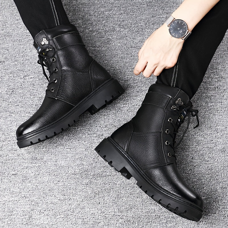 Men's brown with fleece rugged Combat Boots with Side Buckle for Winter