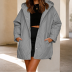 Women's gray diamond-quilted hooded puffer jacket