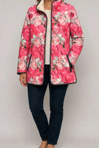 Women's pink floral printed quilted puffer jacket