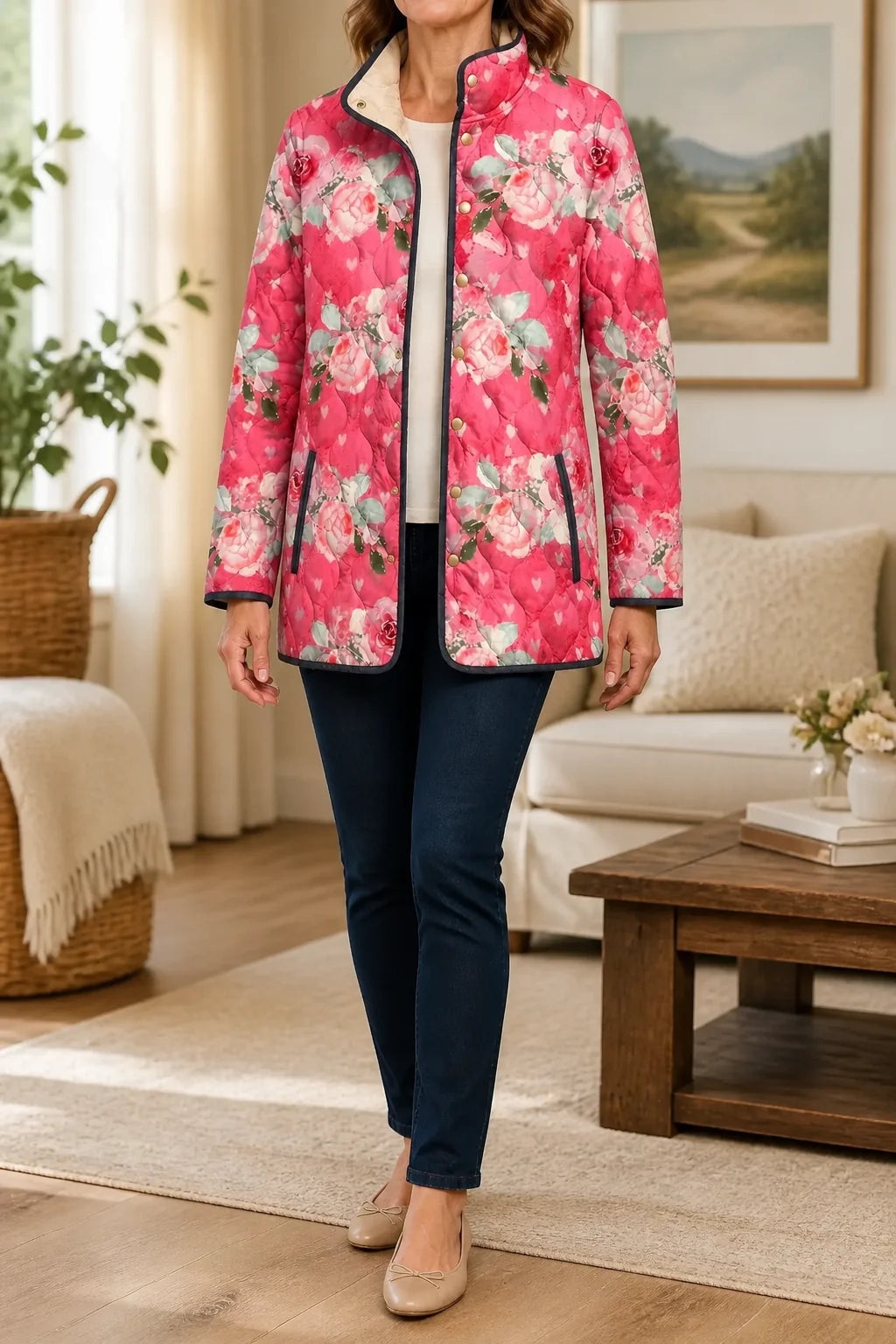 Women's printed quilted puffer jacket