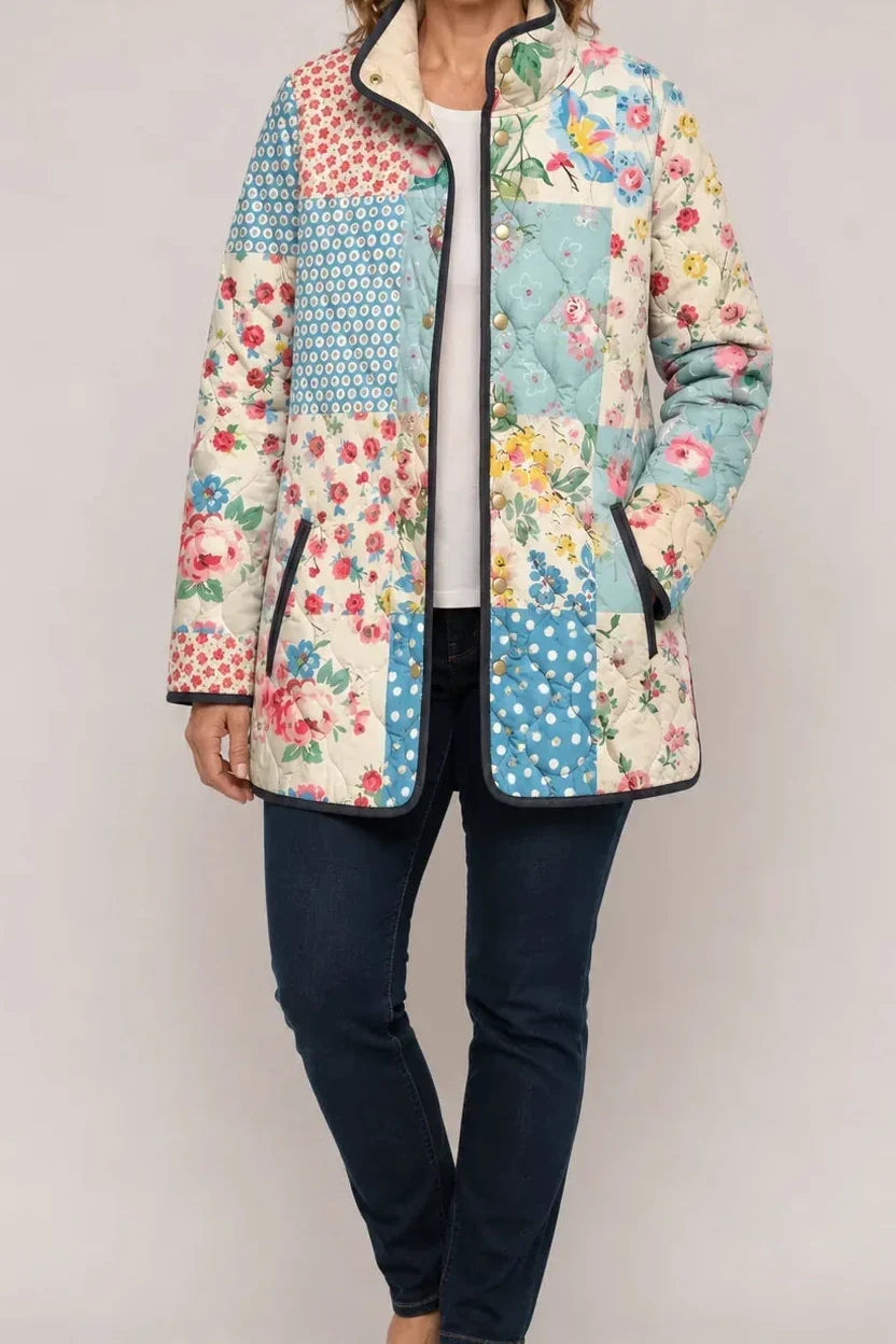 Women's wildflower watercolor printed quilted puffer jacket