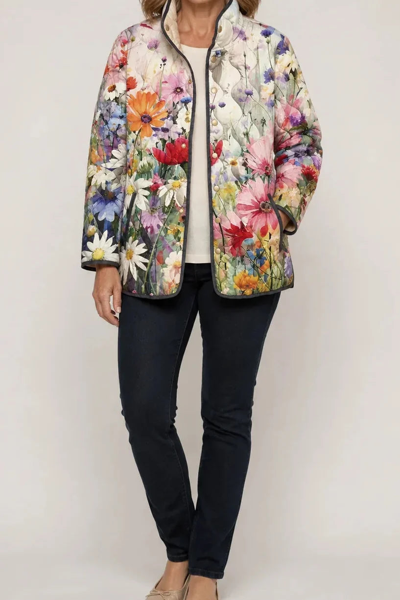 Women's patchwork floral printed quilted puffer jacket