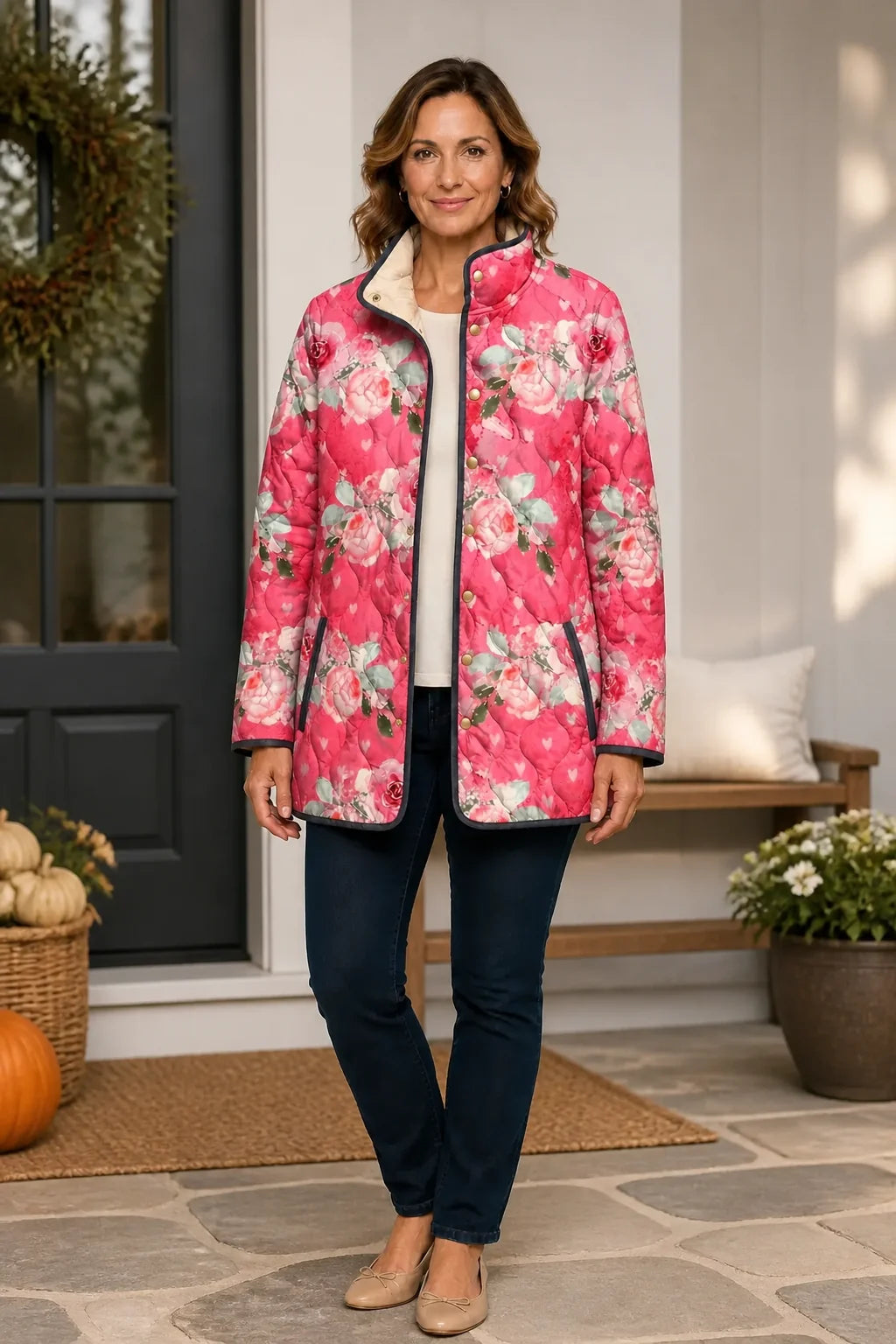 Women's printed quilted puffer jacket