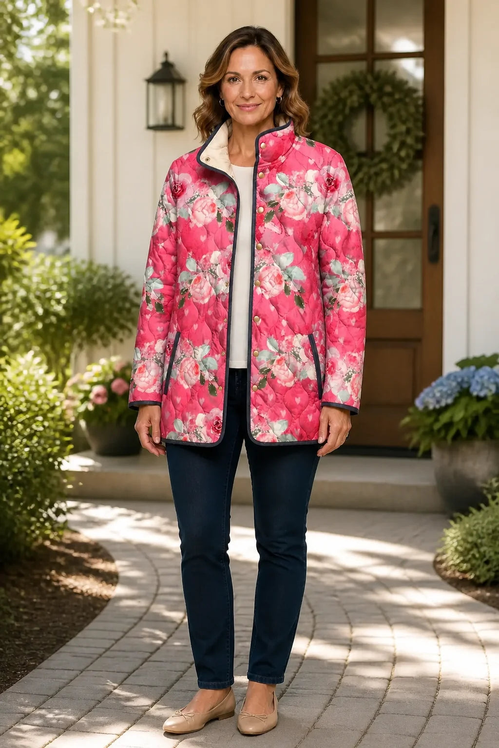 Women's printed quilted puffer jacket
