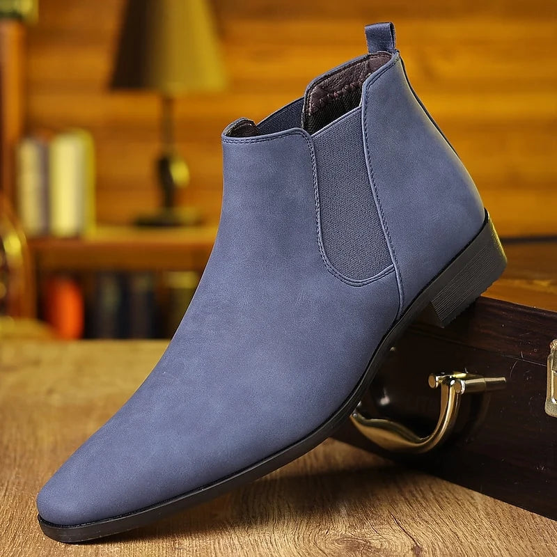 Men's blue classic Faux Leather Chelsea Boots with Round Toe