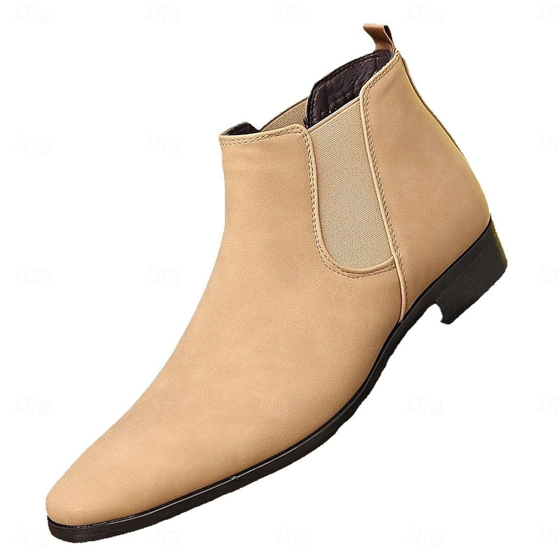 Men's light yellow classic Faux Leather Chelsea Boots with Round Toe