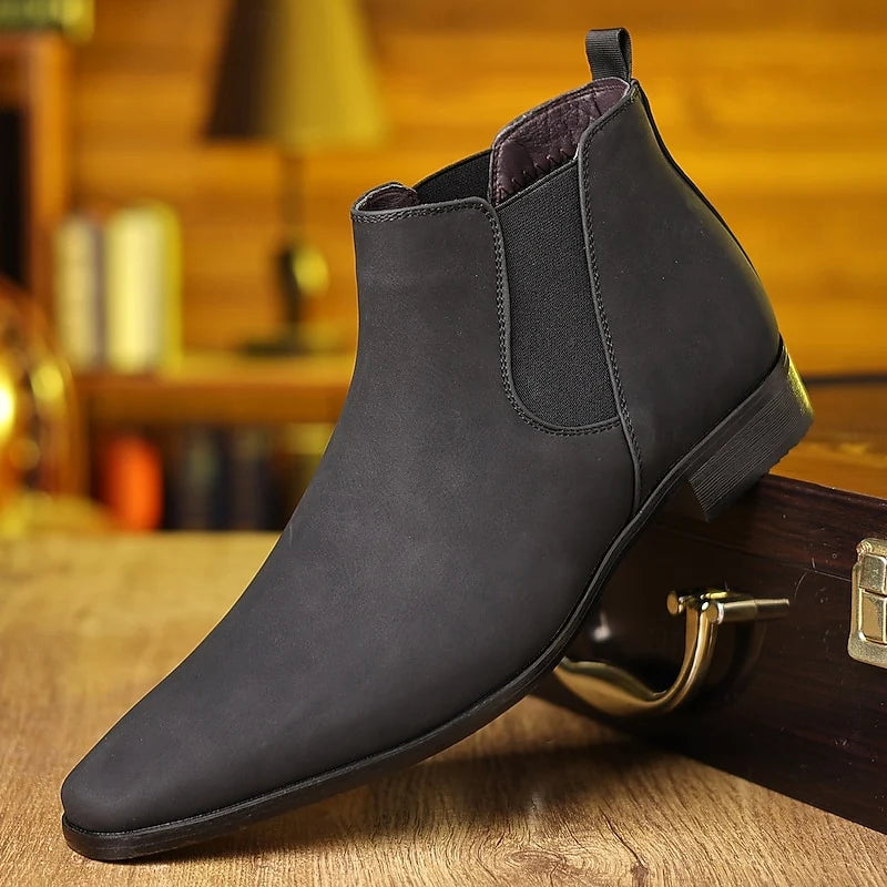 Men's black classic Faux Leather Chelsea Boots with Round Toe