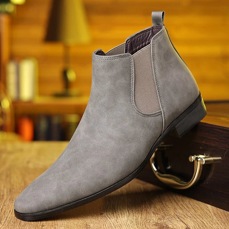 Men's gray classic Faux Leather Chelsea Boots with Round Toe