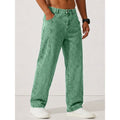 Men's green stonewash relaxed straight-leg jeans