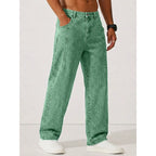 Men's green stonewash relaxed straight-leg jeans