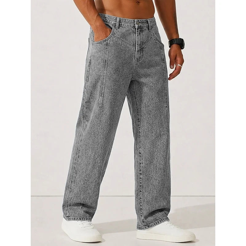 Men's gray stonewash relaxed straight-leg jeans