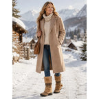 Women's brown cozy boho mid-calf winter boots, with pull-on fit
