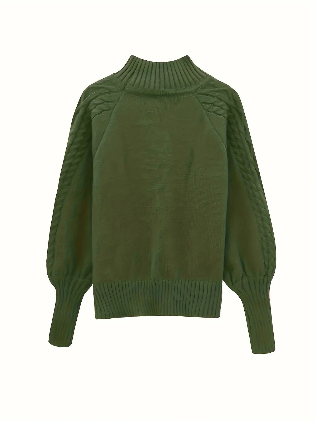 Women's green cable knit mock neck sweater