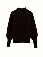 Women's black cable knit mock neck sweater