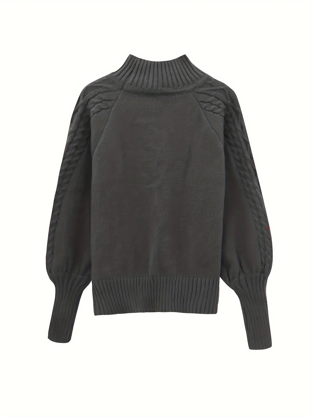 Women's dark gray cable knit mock neck sweater