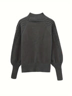 Women's dark gray cable knit mock neck sweater